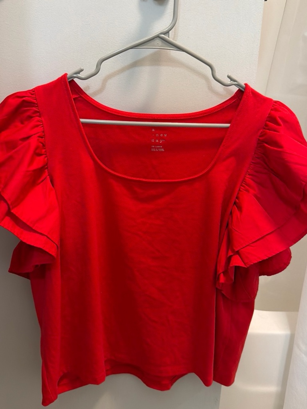 a new day Red Ruffle Sleeve Scoop Neck Tee